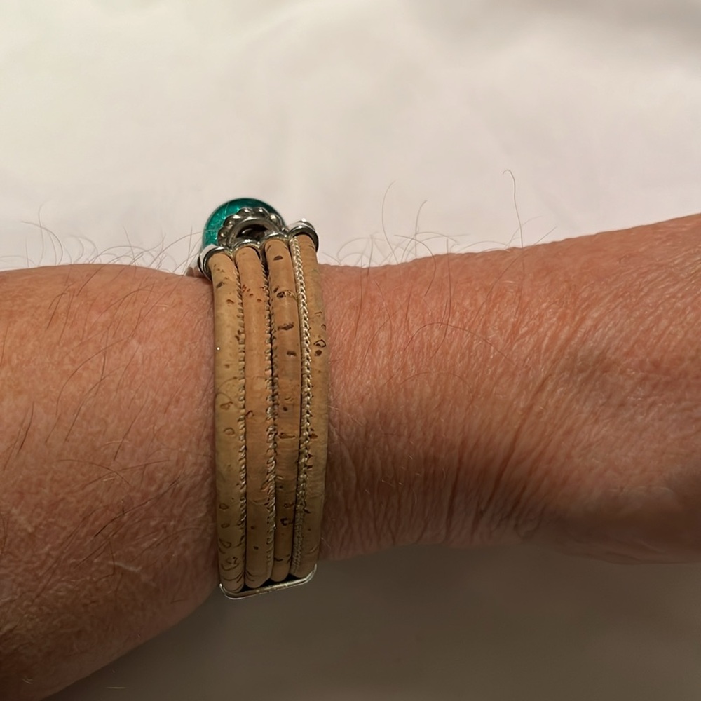 Unique Cork, Bead & Brass Magnetic Bracelet - Picture 3 of 6
